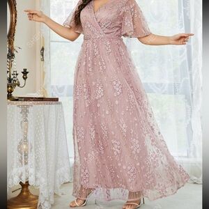 NWOT 🌸 SHEIN Floral Embroidered Flutter Sleeve Bridesmaid Dress